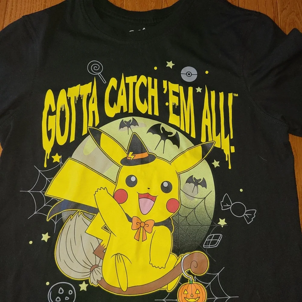 Pikachu Pokemon Halloween Boys Short Sleeve Graphic T-Shirt Size L (10-12) Black